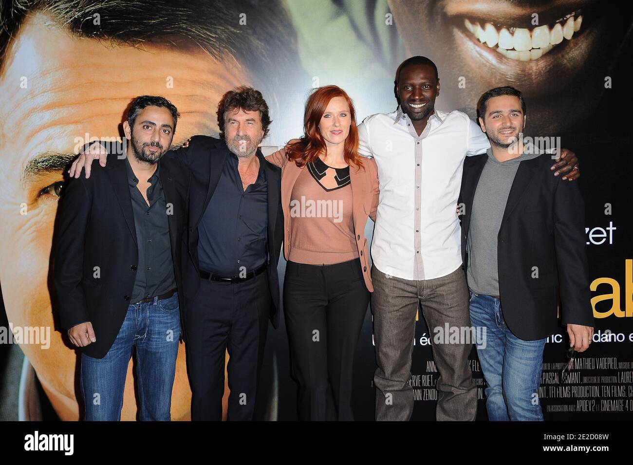 Eric Toledano, Francois Cluzet, Audrey Fleurot, Omar Sy and Olivier Nakache attending the Premiere of 'Intouchables' held at Cinema Gaumont Marignan in Paris, France on October 18, 2011. Photo by Nicolas Briquet/ABACAPRESS.COM Stock Photo