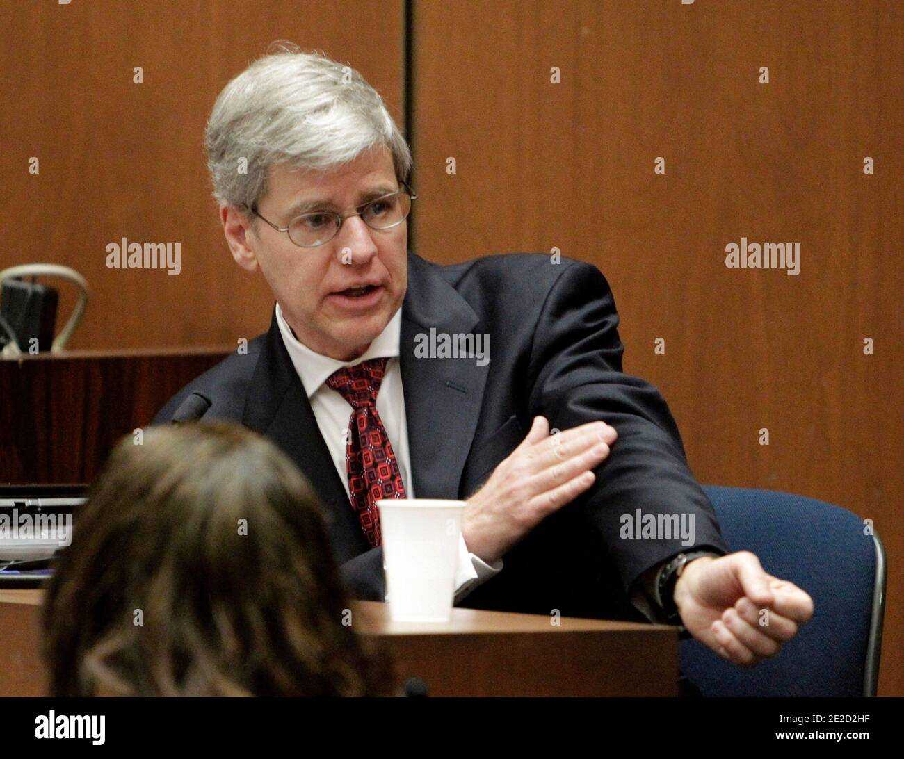 Anesthesiology expert Dr. Steven Shafer testifies during Dr. Conrad Murray's involuntary manslaughter trial in Los Angeles on October 20, 2011. Murray has pleaded not guilty and faces four years in prison and the loss of his medical license if convicted of involuntary manslaughter in Michael Jackson's death. Photo by Reed Saxon/Pool/ABACAPRESS.COM Stock Photo
