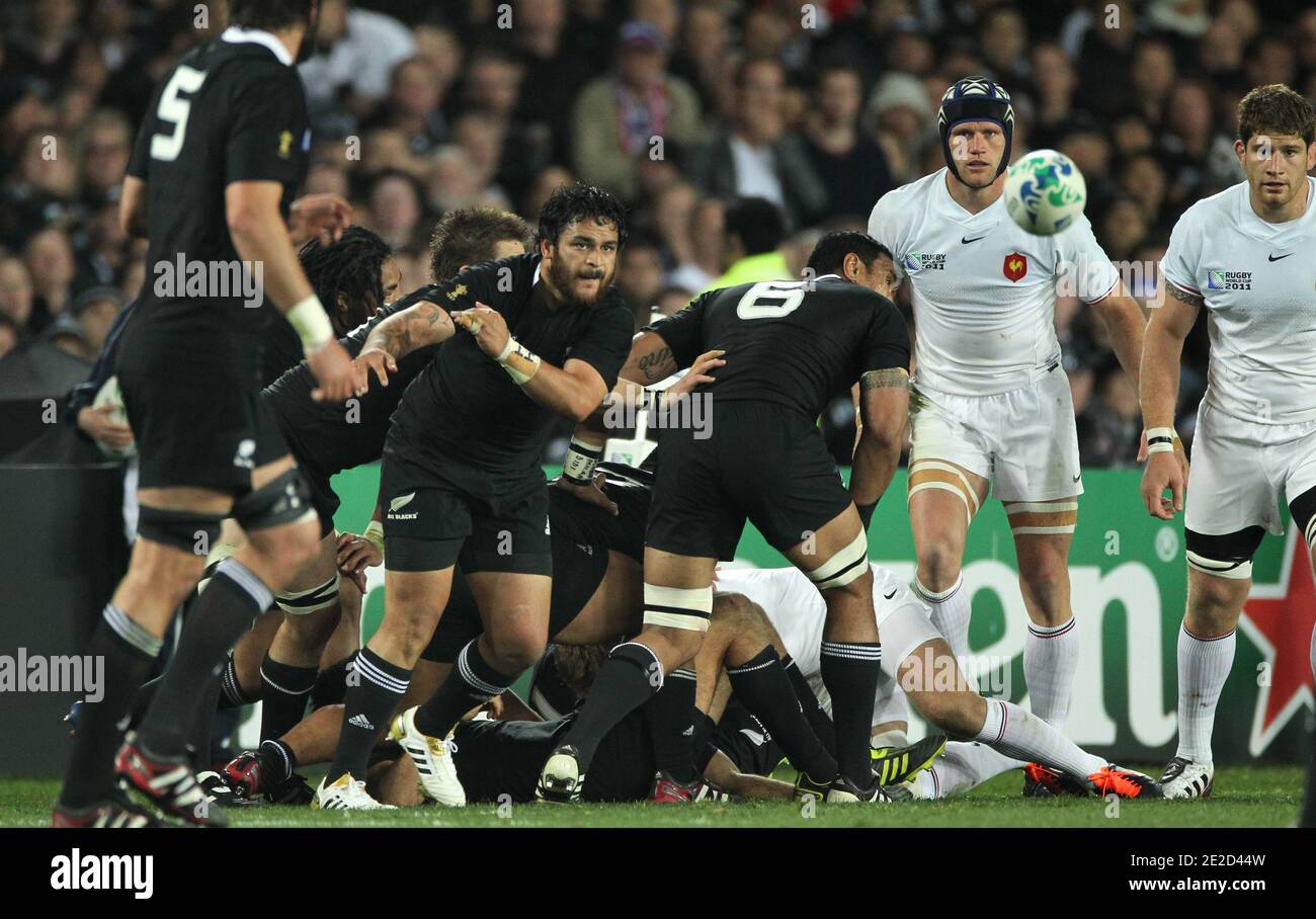 Piri Weepu in action as New Zealand All-Blacks defeats France 8-7 during  the Final of the 2011 Rugby World Cup at the Eden Park in Auckland, New  Zealand on October 23, 2011.