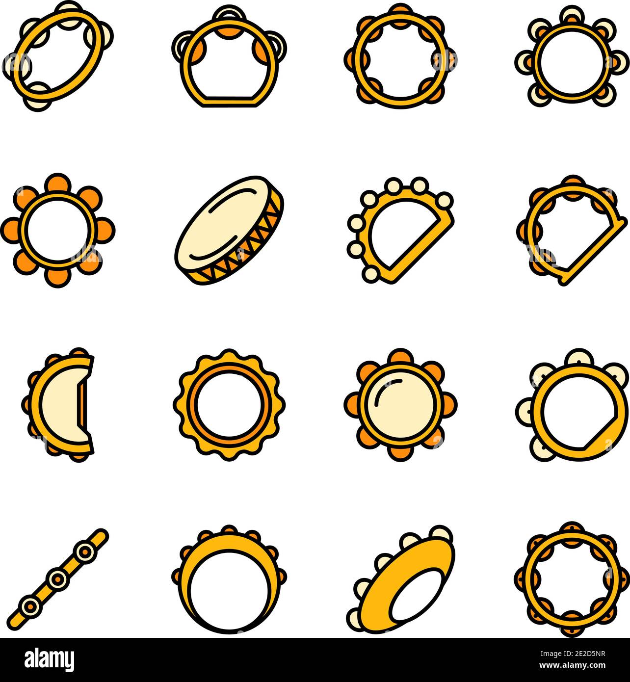 Tambourine icons set. Outline set of tambourine vector icons thin line color flat on white Stock ...