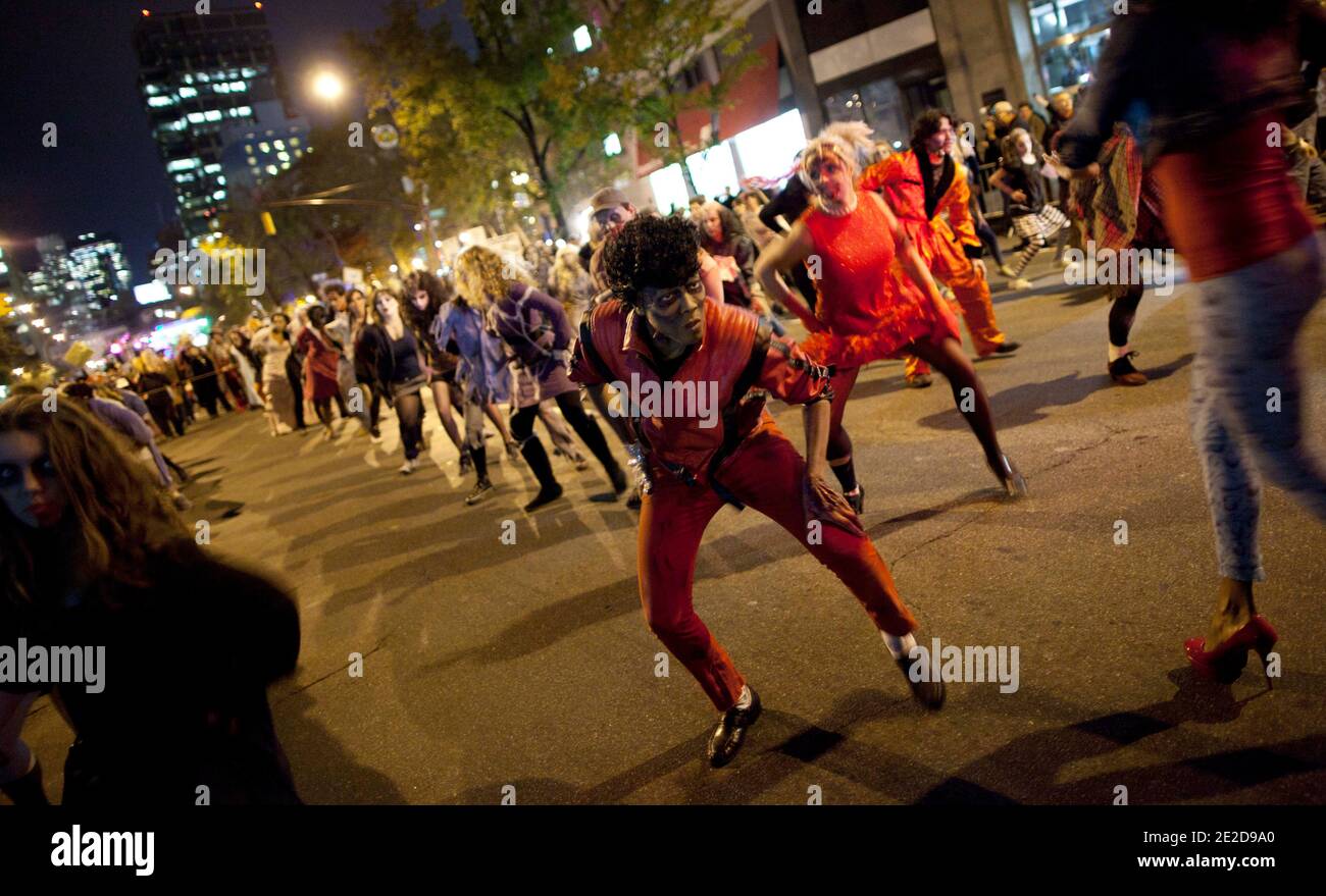 Participants recreate Michael Jackson's Thriller in the 39th Annual Halloween Parade in New York City, NY, USA on October 31, 2011. Photo by Andrew Kelly/ABACAPRESS.COMM Stock Photo