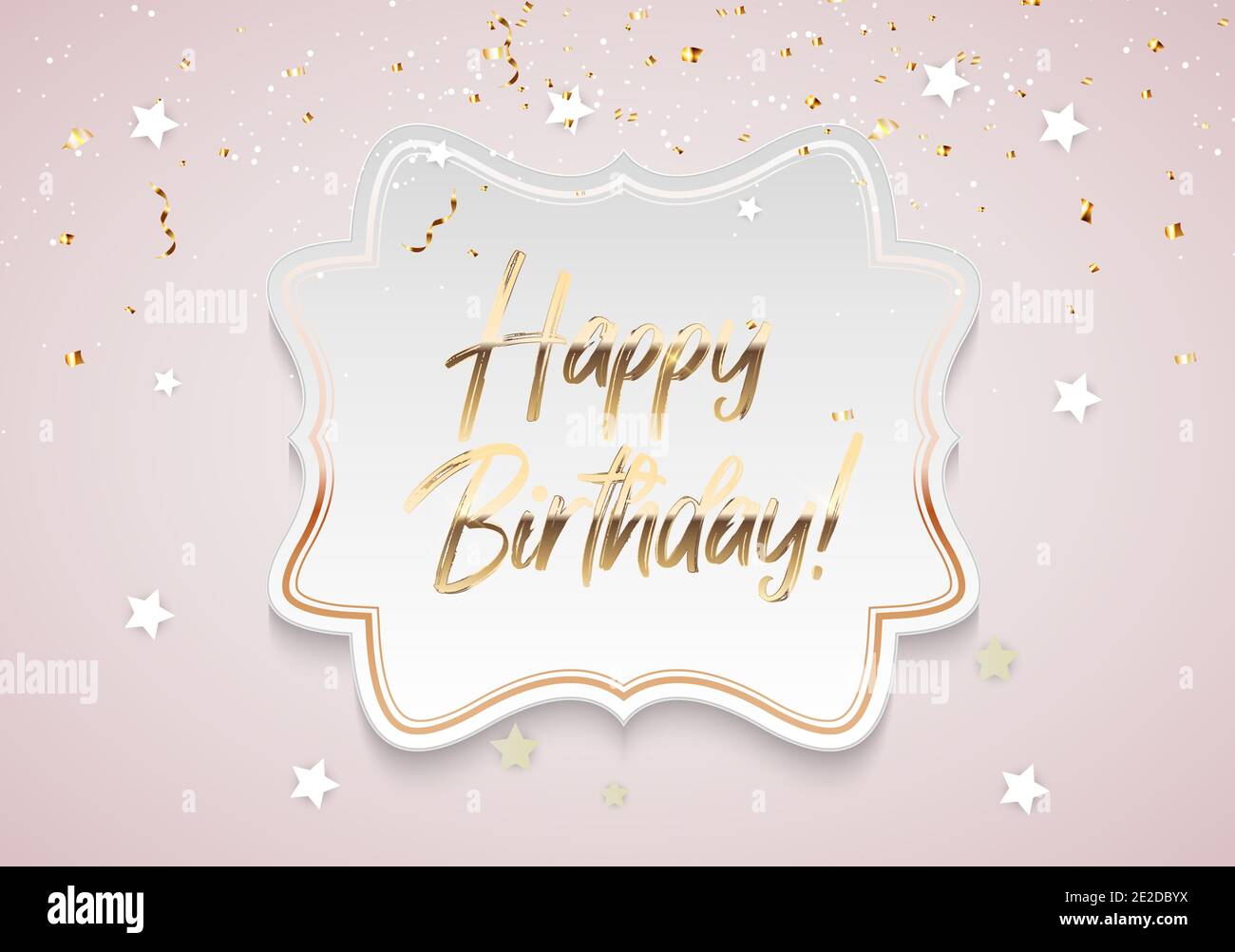 Golden Glossy Happy Birthday Background Template with Confetti and