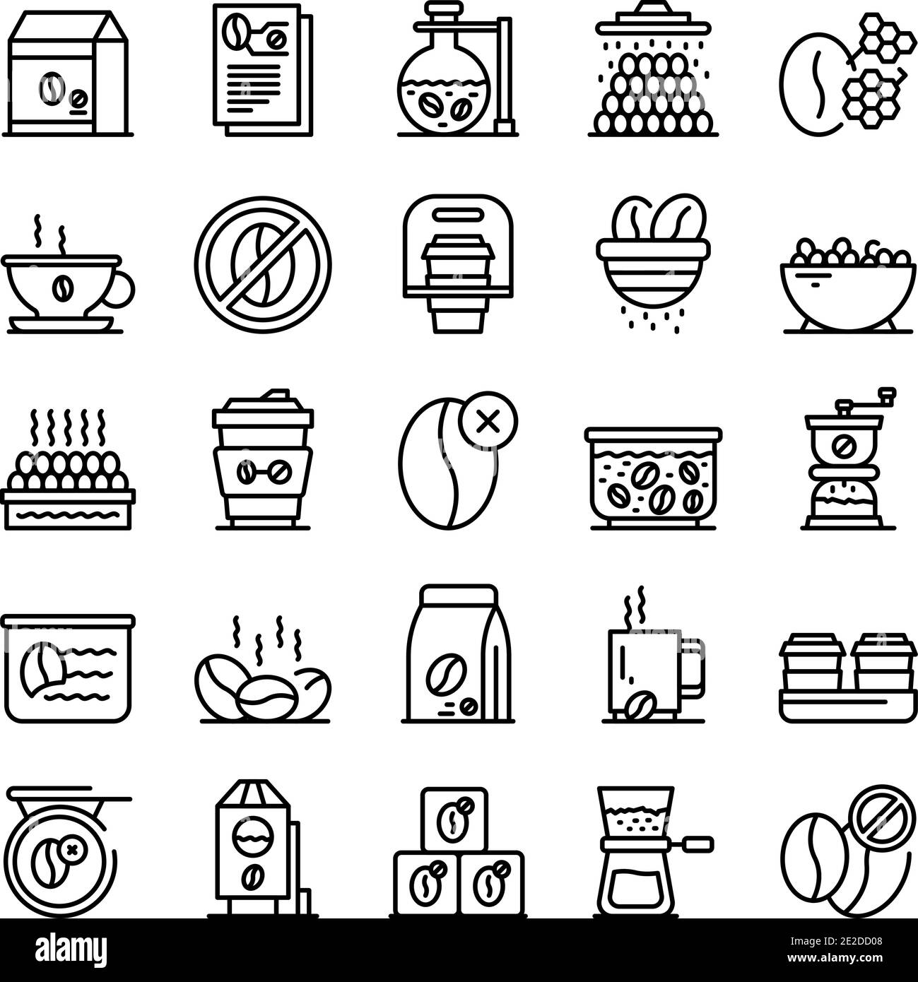 Decaffeinated coffee icons set. Outline set of decaffeinated coffee vector icons for web design isolated on white background Stock Vector
