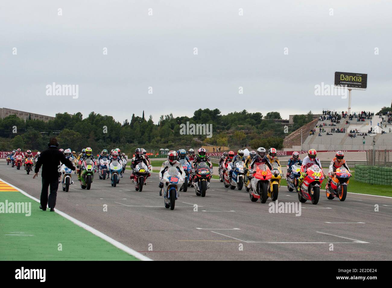 MotoGP, 125cc and Moto2 Riders during Tribute to Marco Simoncelli during  the MotoGP Grand Prix of Spain at Ricardo Tormo de la Comunitat Valenciana  Circuit in Valencia, Spain on November 6, 2011.