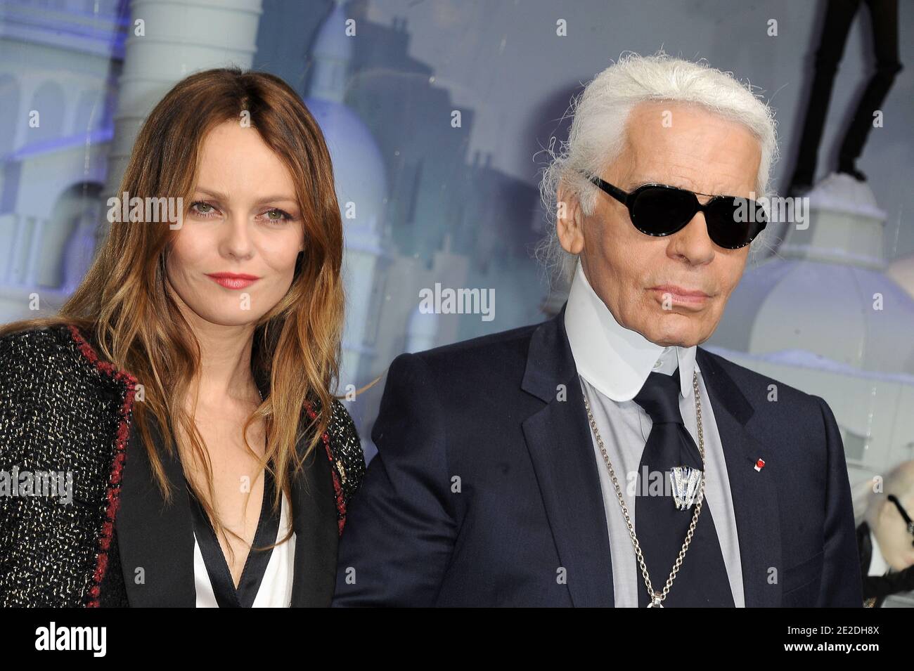 Vanessa Paradis and Karl Lagerfeld switching the Christmas lights at Le