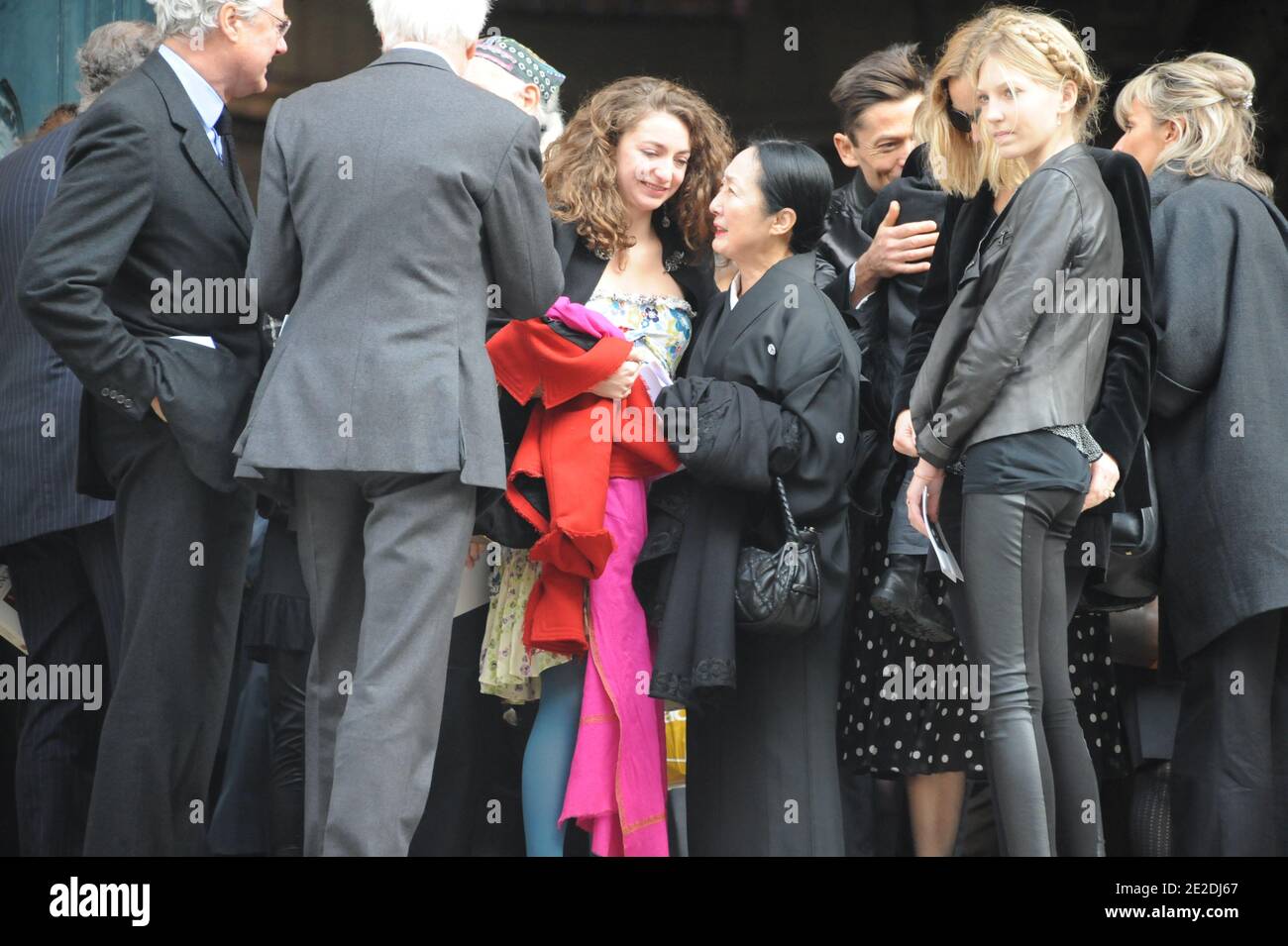 Guests arriving to Loulou de la Falaise 's funeral mass at Saint Roch  church in Paris, France on November 10, 2011. Louise Le Bailly de La  Falaise, former model, muse and jewelry