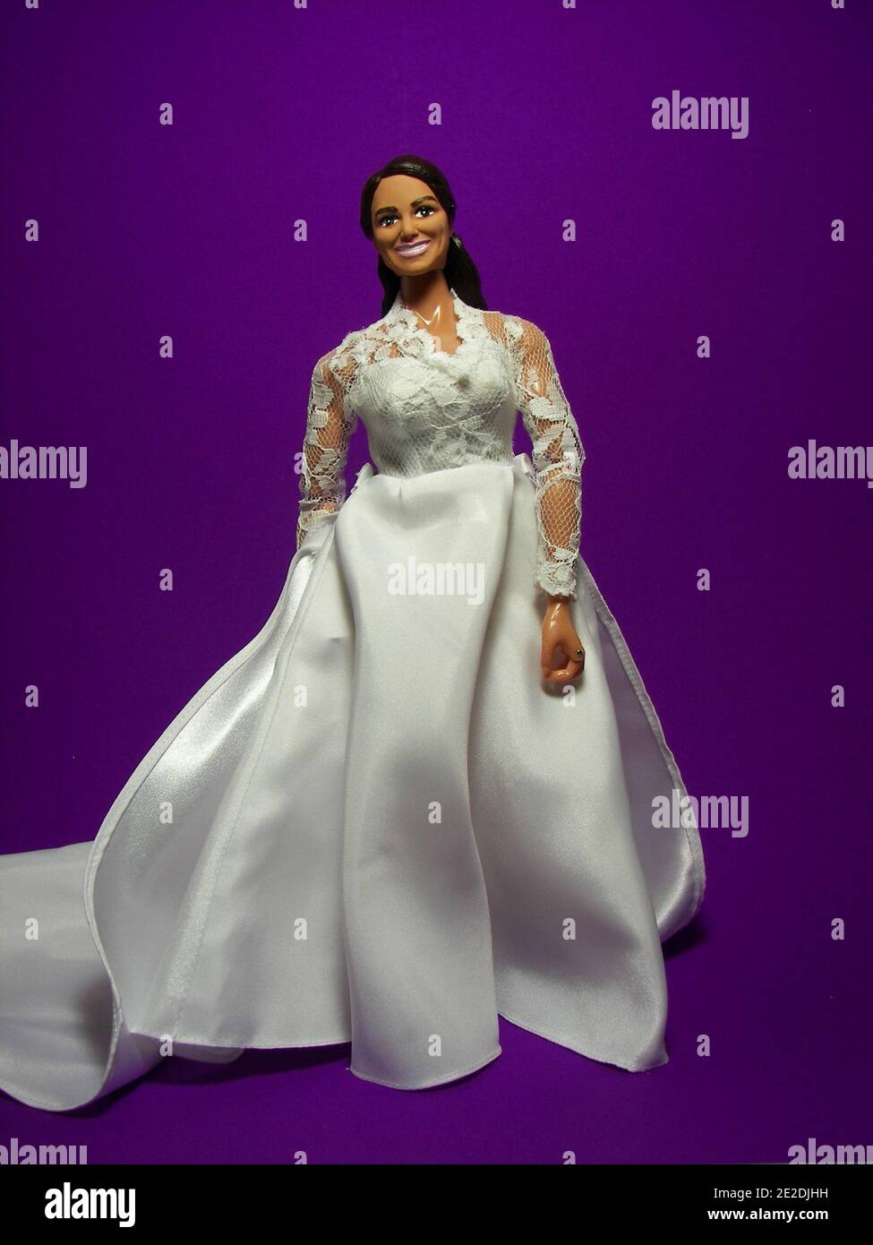The 'Kate' doll is one of the latest creations by US company Hero Builders created in the wake of the royal wedding. She is dressed in a replica of the Sarah Burton Alexander McQueen dress worn at the royal wedding. The dress includes the lacework bodice and a train. The doll retails for 189.95 $. Photo courtesy Herobuilders.com/ABACAPRESS.COM Stock Photo