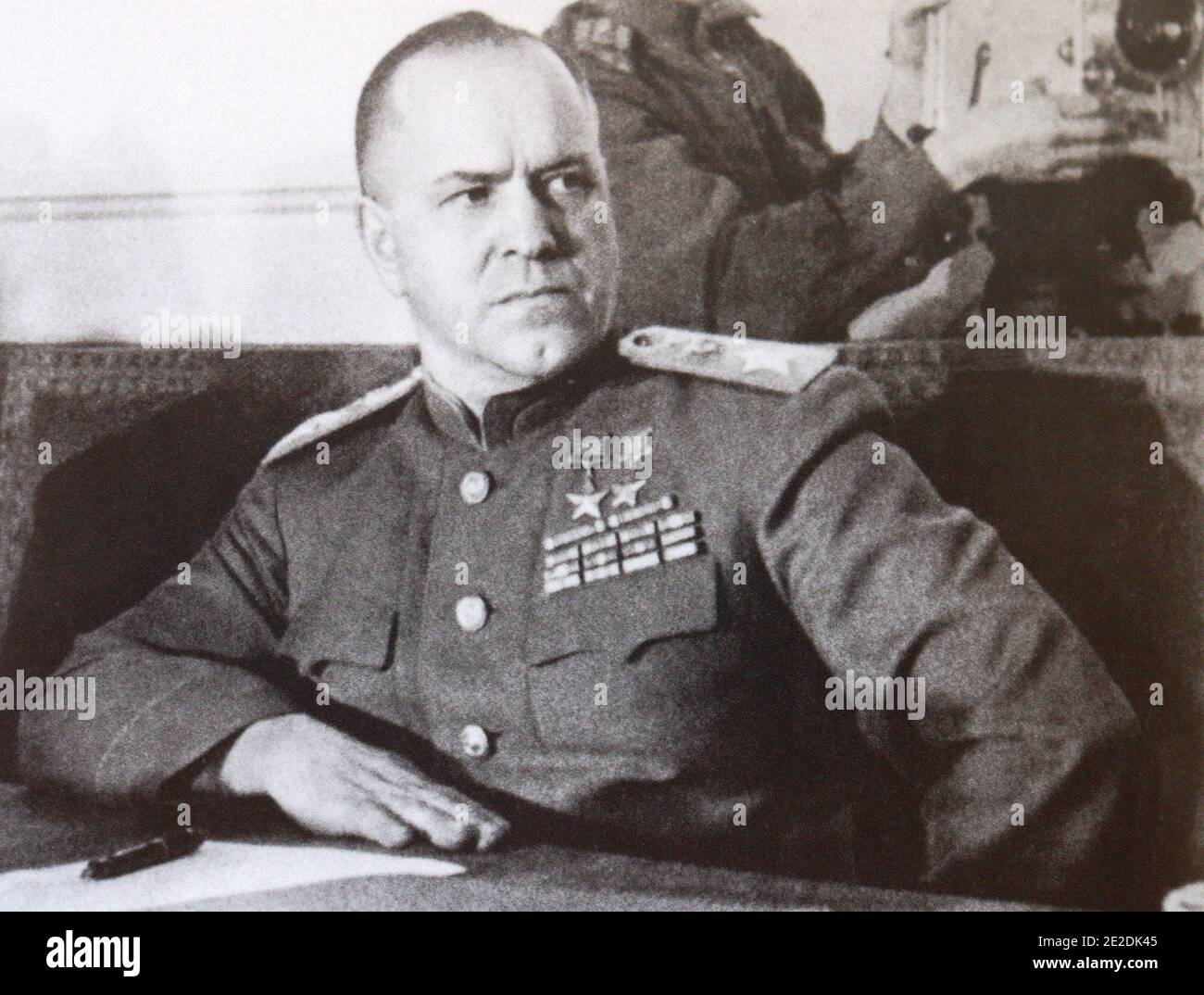 Marshal of the Soviet Union G.K. Zhukov during the signing of the act of unconditional surrender of Germany. Berlin, May 8, 1945. Stock Photo
