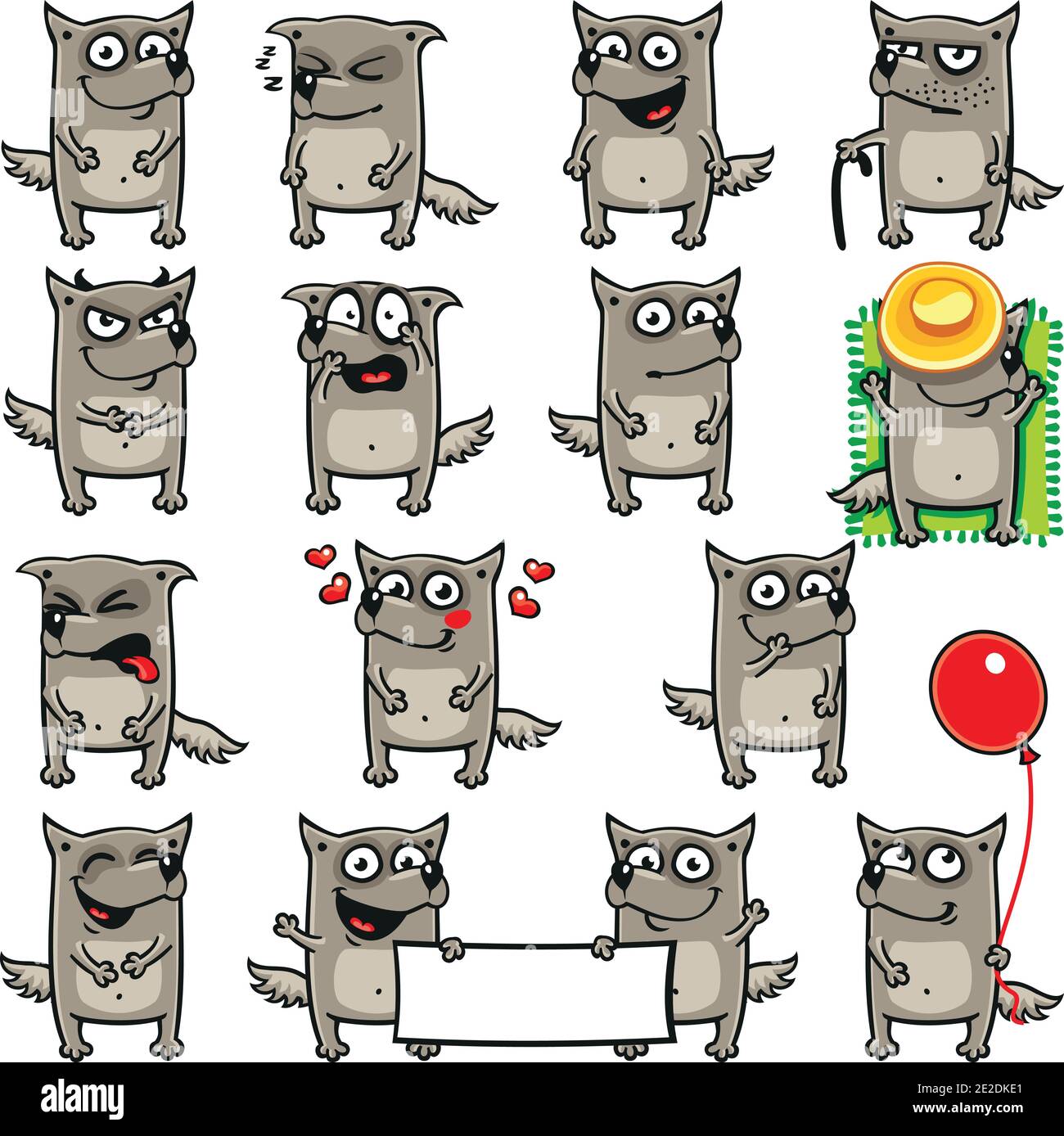 Smiley wolves, dogs individually grouped for easy copy-n-paste. Stock Vector