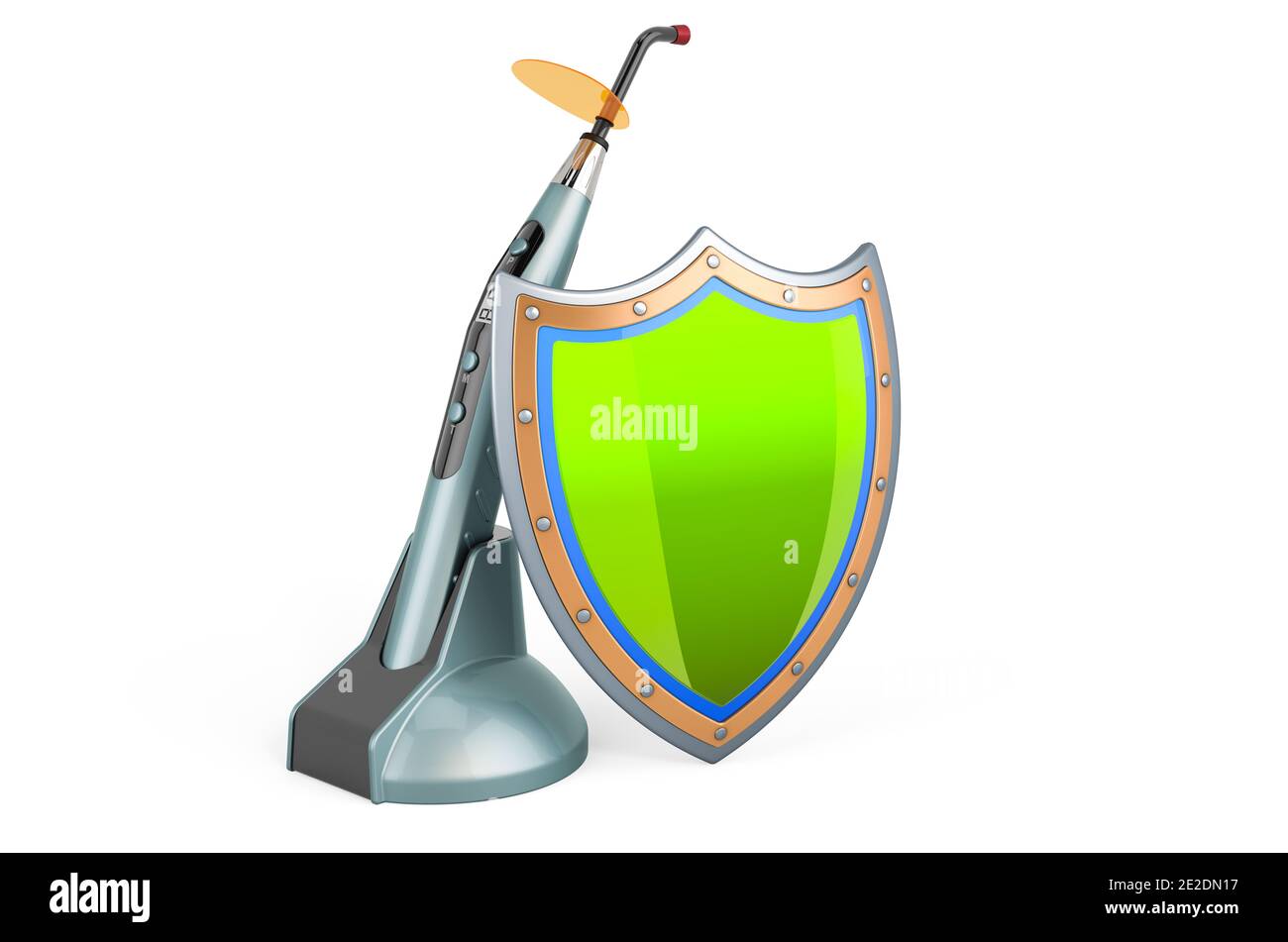 Dental curing light with shield, 3D rendering isolated on white