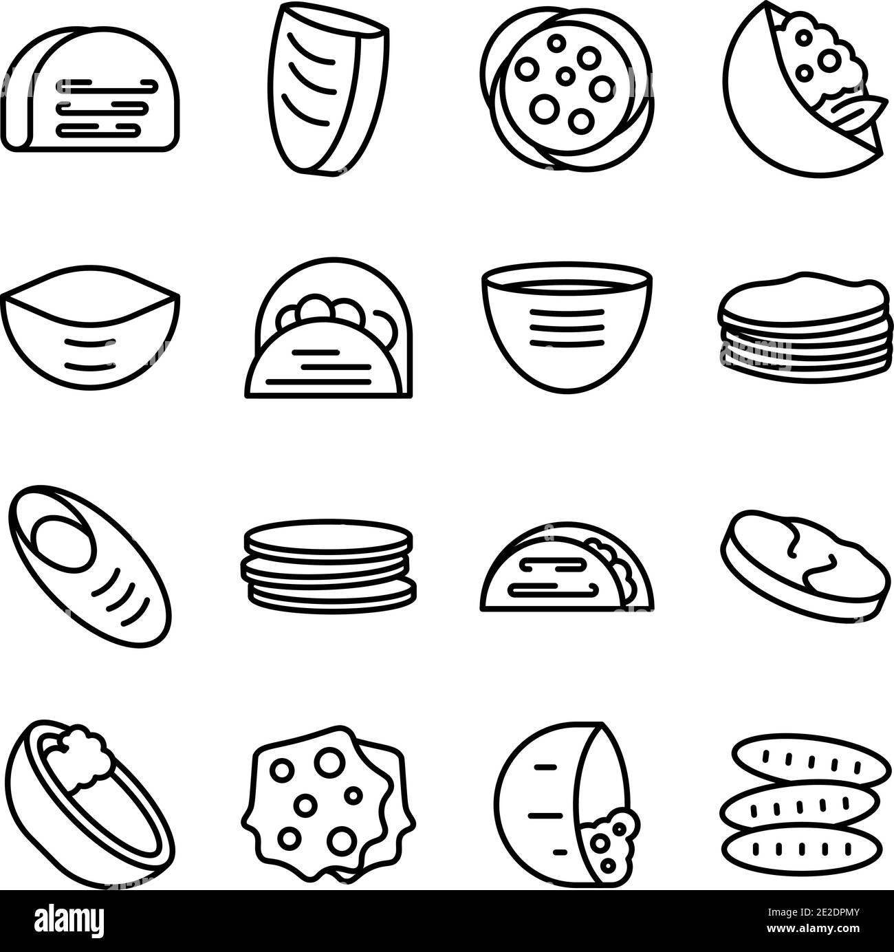 Pita bread icons set. Outline set of pita bread vector icons for web design isolated on white background Stock Vector