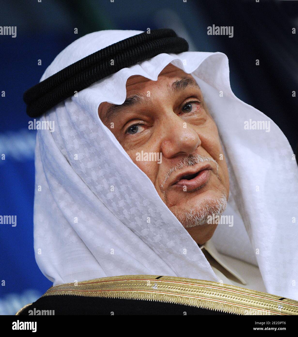 Prince Turki Al Faisal of Saudi Arabia speaks at the National Press Club November 15, 2011 in Washington, DC. Prince Turki Al Faisal spoke about the alleged Iranian plot to assassinate the Saudi Arabian ambassador to the United States, the evolving role and rights of women in Saudi Arabia, and Saudi Arabia's support for Palestinian UN membership and statehood recognition.Photo by Olivier Douliery/ABACAPRESS.COM Stock Photo