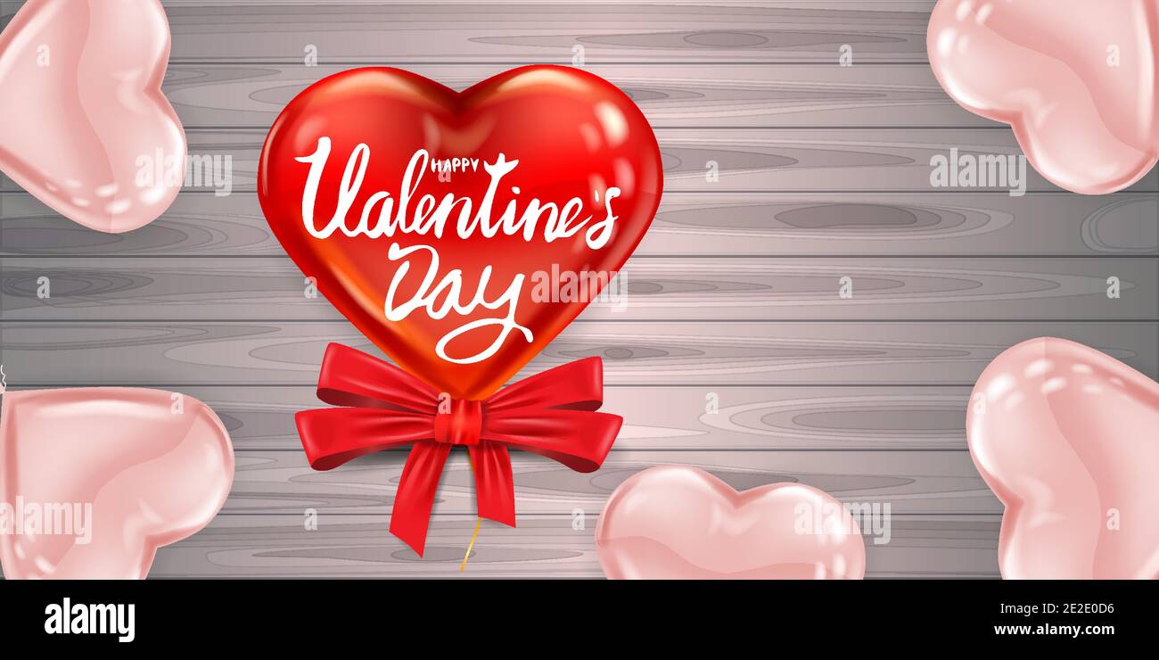 Happy Valentines Day red heart shape glossy balloon realistic ...