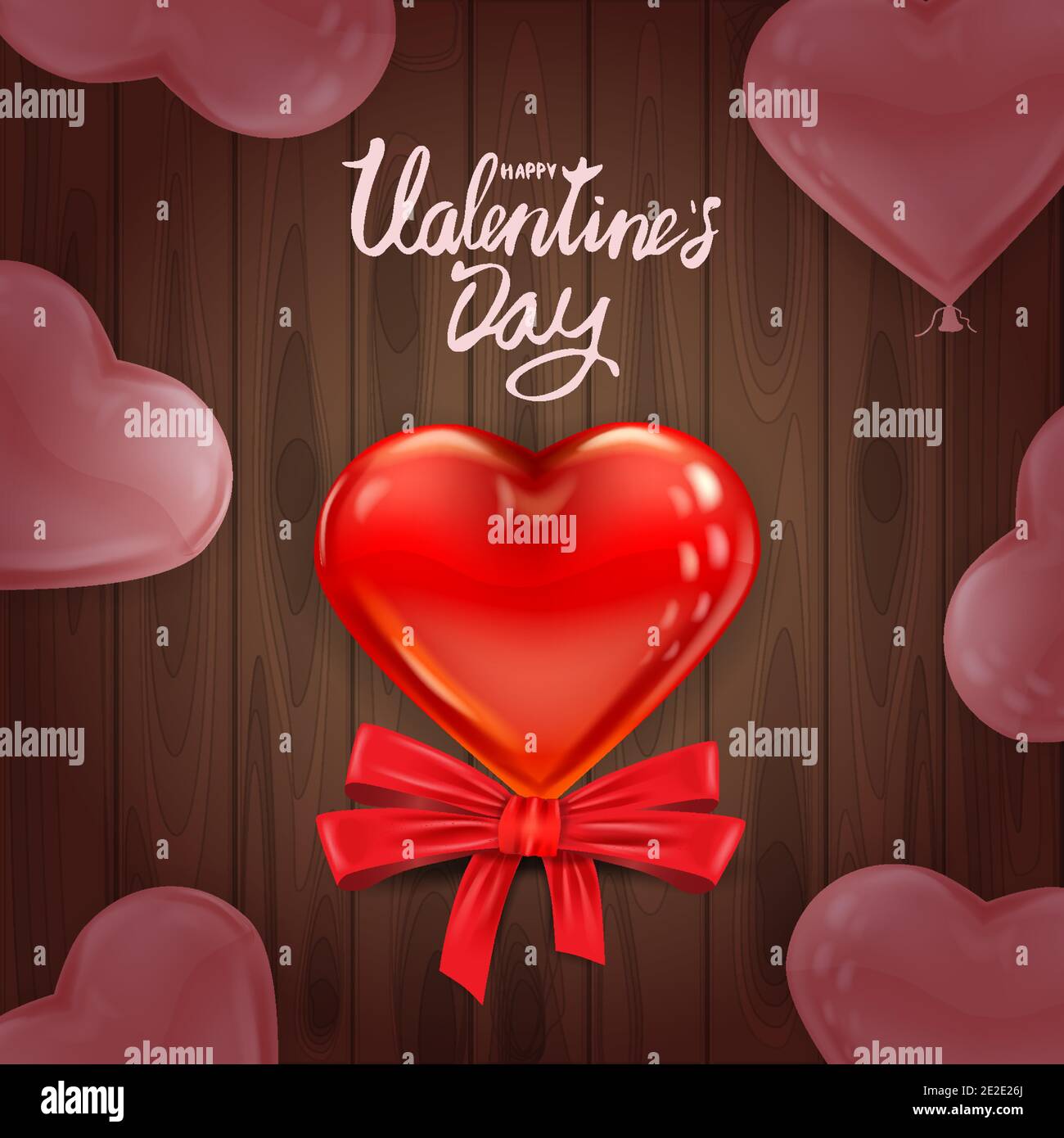 Happy Valentines Day red heart shape glossy balloon realistic ...