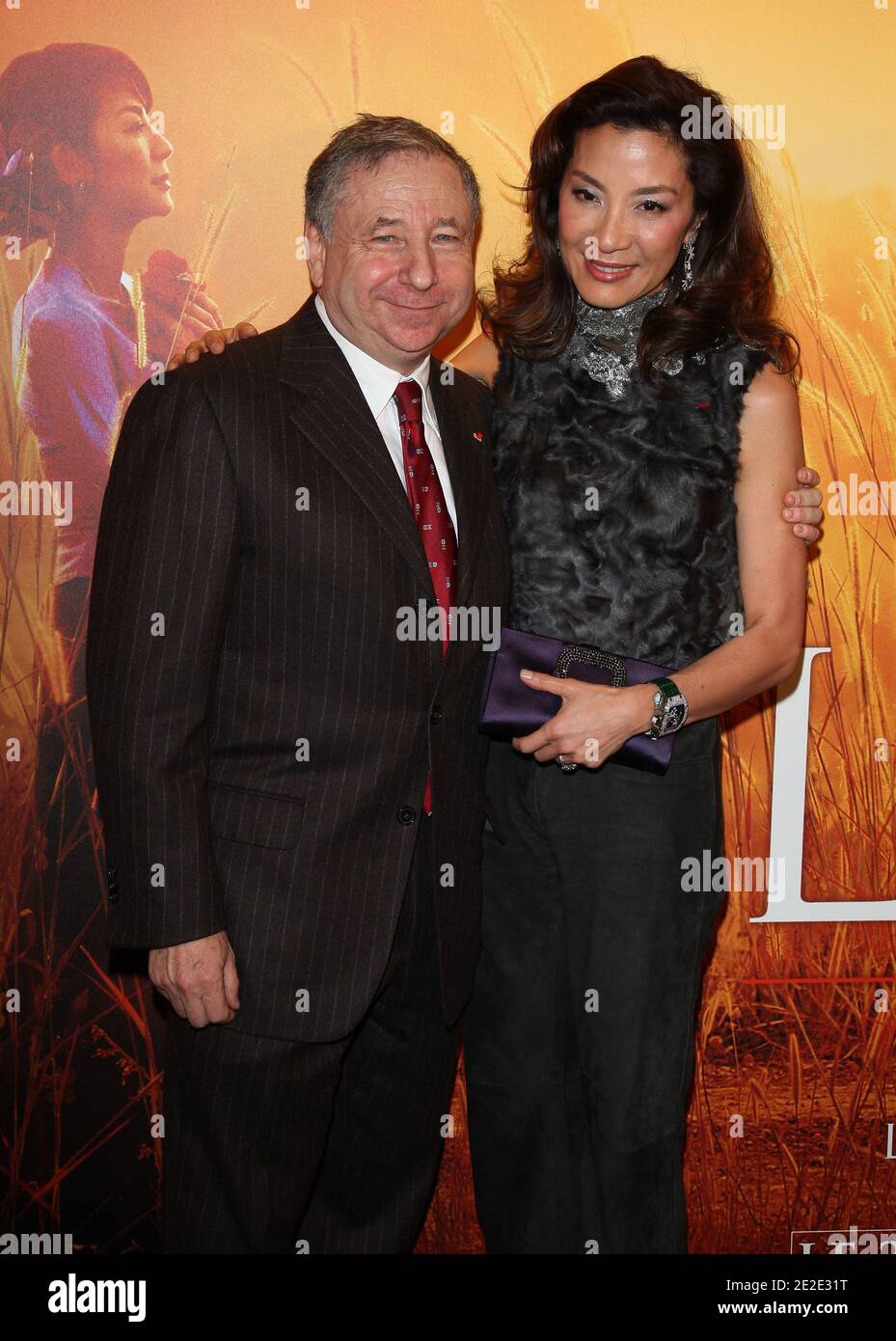 L-R) Michelle Yeoh and her husband Jean Todt posing during the premiere of  'The Lady' held