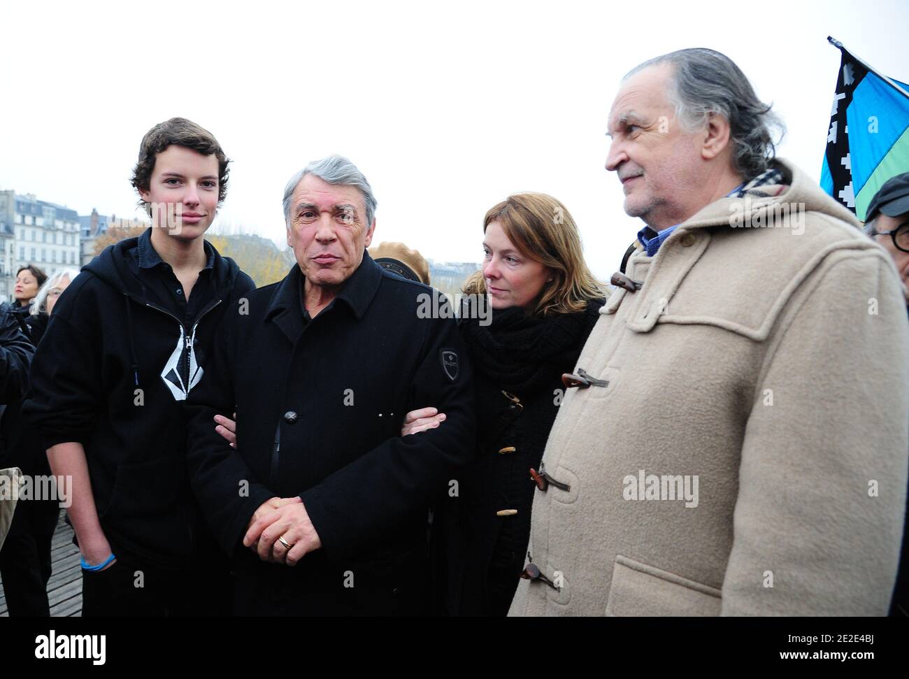Jean-Christophe Mitterrand, brother Gilbert Mitterrand and family joined politicians and wellwishers to pay a last tribute to Danielle Mitterrand on the Pont des Arts bridge in Paris, France on November 24, 2011. France's former first lady died aged 87 on November 22. Photo by Mousse/ABACAPRESS.COM Stock Photo