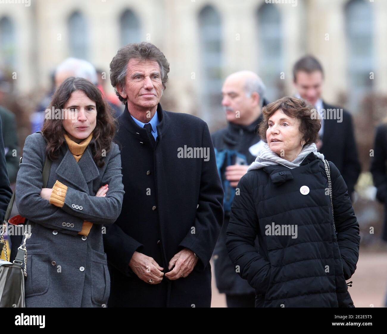 Mazarine Pingeot, Jack Lang and his wife attending the funeral of Danielle Mitterrand on November 26, 2011 in Cluny, France. Danielle Mitterrand, First lady of France between 1981 and 1995 and human rights campaigner died in Paris on November 22, 2011. Photo by Vincent Dargent/ABACAPRESS.COM Stock Photo