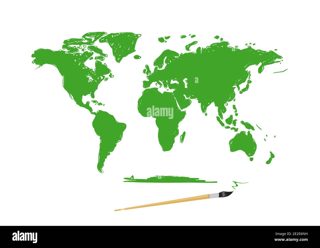 drawing green world map on white background Stock Vector