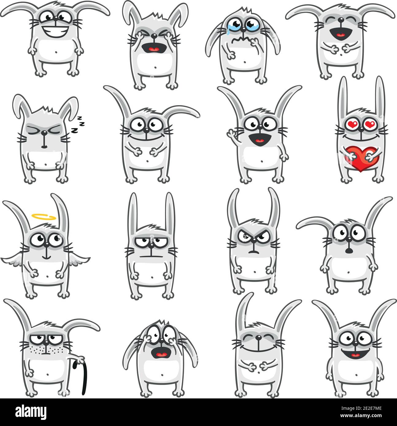 Smiley rabbits individually grouped for easy copy-n-paste. Vector. Stock Vector