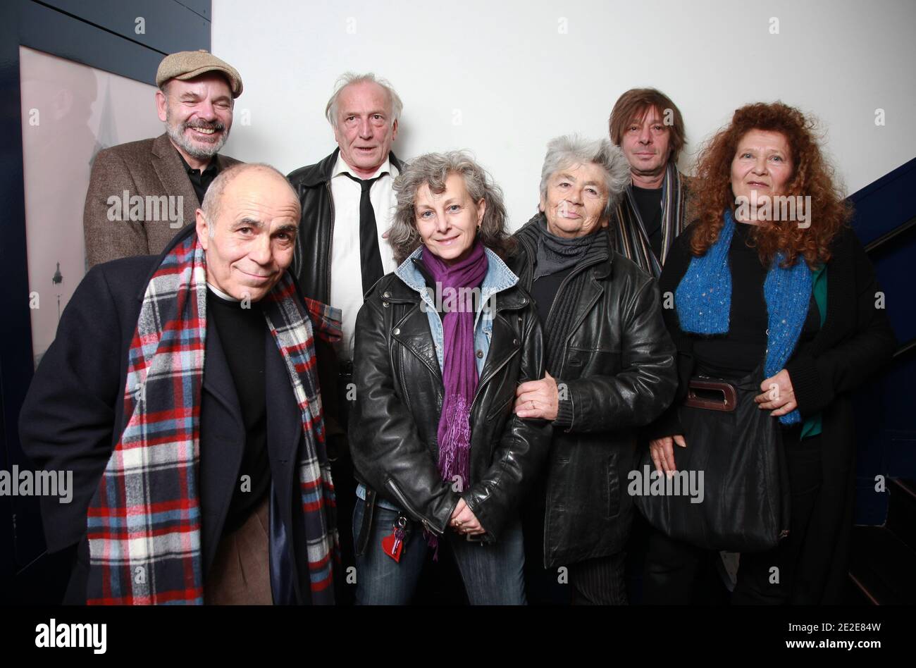 EXCLUSIVE. (L to R) Francois Monnie, Andre Wilms, Mimi and Little Bob and Evelyne Didi pose for our photographer during the premiere of 'Le Havre' held at Saint-Germain-des-Pres theater in Paris, France on November 28, 2011. Photo by Denis Guignebourg/ABACAPRESS.COM Stock Photo
