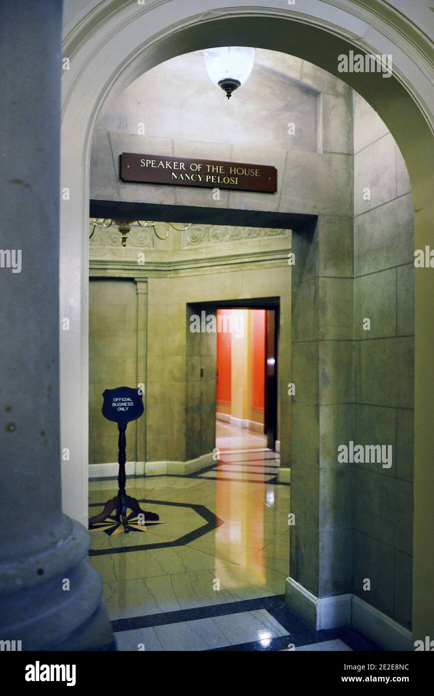 A look through the entrance of passage into the private offices of the Speaker of The House, Nancy Pelosi, in the US Capitol building in Washington,DC Stock Photo