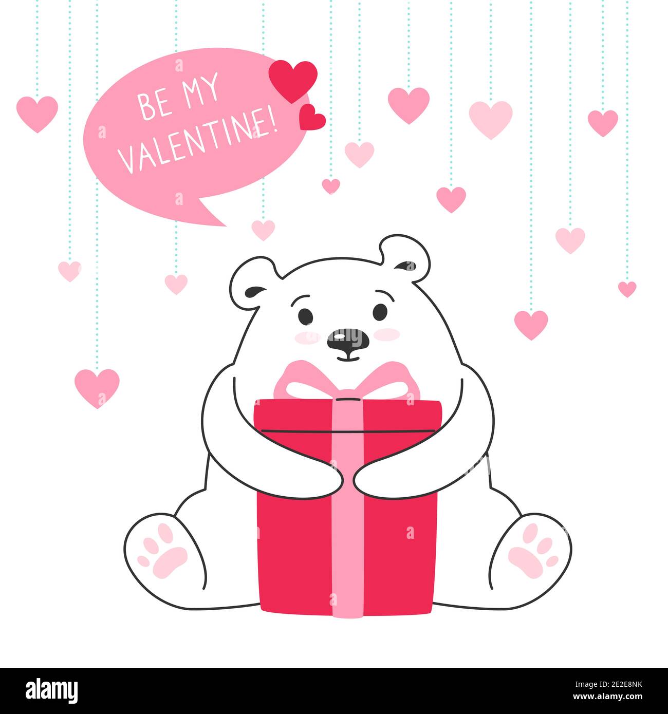 Polar bear with gift box, dialog speech bubble, Happy valentines Day greeting card. Draw funny cartoon animal character. Romantic banner cute bear teddy. Design for print love vector illustration Stock Vector Image Polar bear with gift box, dialog speech bubble, Happy valentines Day greeting card. Draw funny cartoon animal character. Romantic banner cute bear teddy. Design for print love vector illustration Stock Vector Image