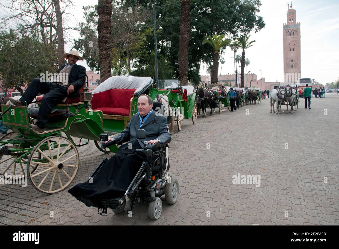 EXCLUSIVE - Philippe Pozzo di Borgo, who became quadriplegic after a paragliding accident in 1993, poses in Marakkech, Morocco, November 13, 2011. His story inspired the movie 'Intouchables' directed by Olivier Nakache and Eric Toledano, released in France on November 2011, in which the actor Francois Cluzet plays his role and actor Omar Sy plays Abdel Seliou's role. In France, the movie reached 10 million of filmgoers. Photo by William Stevens/ABACAPRESS.COM Stock Photo