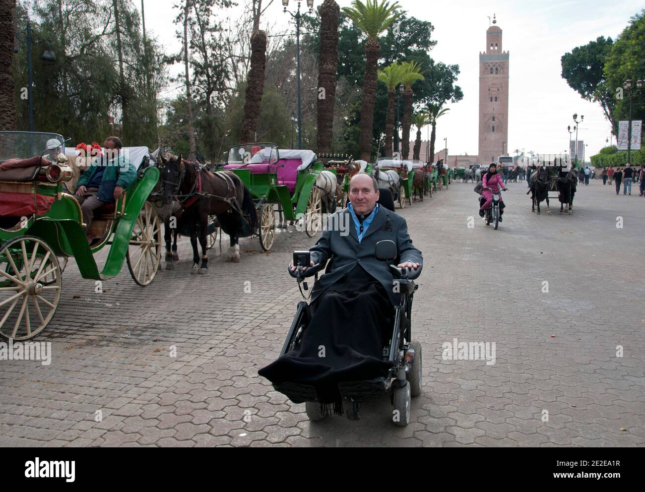 EXCLUSIVE - Philippe Pozzo di Borgo, who became quadriplegic after a paragliding accident in 1993, poses in Marakkech, Morocco, November 13, 2011. His story inspired the movie 'Intouchables' directed by Olivier Nakache and Eric Toledano, released in France on November 2011, in which the actor Francois Cluzet plays his role and actor Omar Sy plays Abdel Seliou's role. In France, the movie reached 10 million of filmgoers. Photo by William Stevens/ABACAPRESS.COM Stock Photo