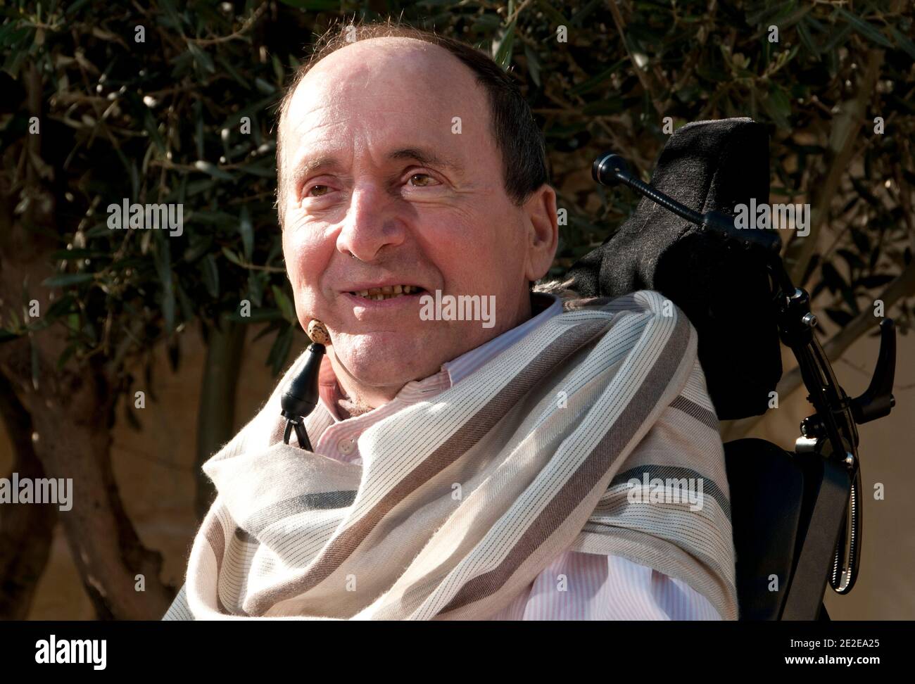 EXCLUSIVE - Philippe Pozzo di Borgo, who became quadriplegic after a paragliding accident in 1993, poses at his home in Essaouira, Morocco, November 15, 2011. His story inspired the movie 'Intouchables' directed by Olivier Nakache and Eric Toledano, released in France on November 2011, in which the actor Francois Cluzet plays his role and actor Omar Sy plays Abdel Seliou's role. In France, the movie reached 10 million of filmgoers. Photo by William Stevens/ABACAPRESS.COM Stock Photo