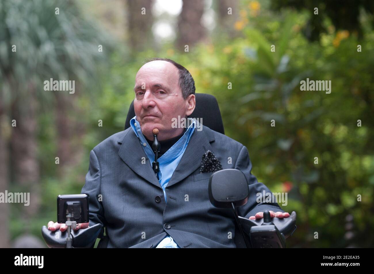 EXCLUSIVE - Philippe Pozzo di Borgo, who became quadriplegic after a paragliding accident in 1993, poses in Marakkech, Morocco, November 13, 2011. His story inspired the movie 'Intouchables' directed by Olivier Nakache and Eric Toledano, released in France on November 2011, in which the actor Francois Cluzet plays his role and actor Omar Sy plays Abdel Seliou's role. In France, the movie reached 10 million of filmgoers. Photo by William Stevens/ABACAPRESS.COM Stock Photo