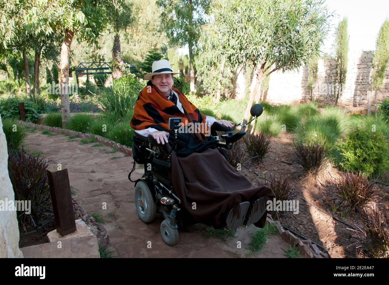 EXCLUSIVE - Philippe Pozzo di Borgo, who became quadriplegic after a paragliding accident in 1993, poses at his home in Essaouira, Morocco, November 15, 2011. His story inspired the movie 'Intouchables' directed by Olivier Nakache and Eric Toledano, released in France on November 2011, in which the actor Francois Cluzet plays his role and actor Omar Sy plays Abdel Seliou's role. In France, the movie reached 10 million of filmgoers. Photo by William Stevens/ABACAPRESS.COM Stock Photo