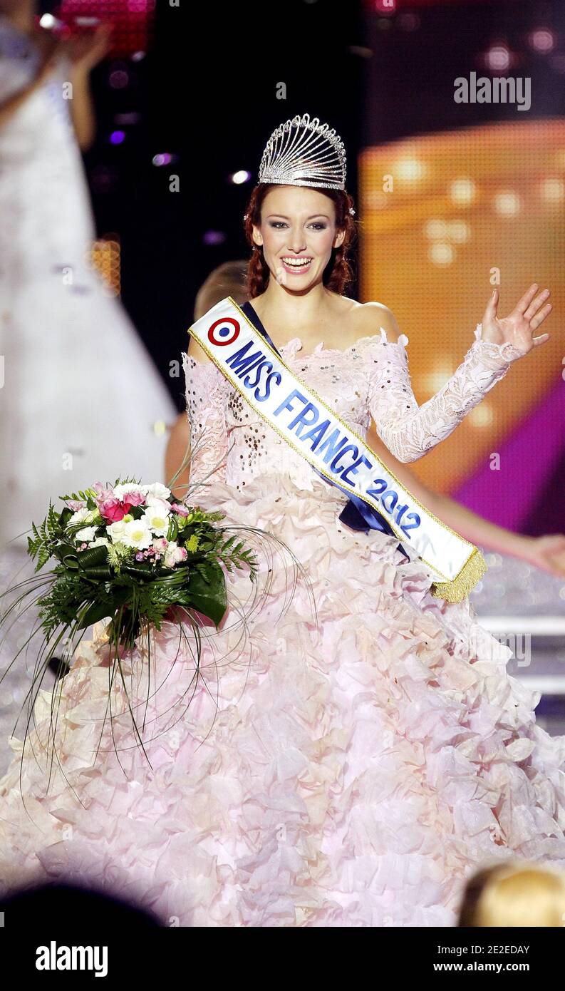 Miss Alsace Delphine Wespiser jubilate after being crowned Miss France 2012 during the 65th edition of the beauty contest in Brest, northwestern France on December 3, 2011. Photo by Patrick Bernard/ABACAPRESS.COM Stock Photo