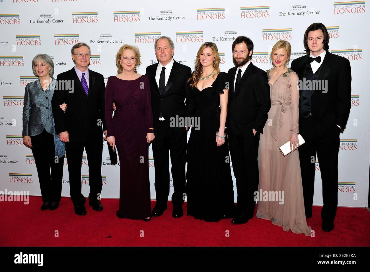(Left top right) Maeve Kinkaid III, Harry Streep, Meryl Streep, Don Gummer, Grace Gummer, Henry Gummer, Mamie Gummer, and Ben Walker Davis arrive for the formal Artist's Dinner honoring the recipients of the 2011 Kennedy Center Honors hosted by United States Secretary of State Hillary Rodham Clinton at the U.S. Department of State in Washington, D.C. on December 3, 2011. The 2011 honorees are actress Meryl Streep, singer Neil Diamond, actress Barbara Cook, musician Yo-Yo Ma, and musician Sonny Rollins. Photo by Ron Sachs/CNP/ABACAPRESS.COM Stock Photo