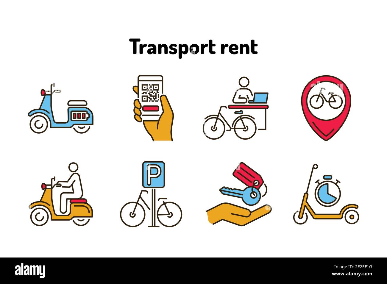 Transport rent color line icons set. Pictograms for web, mobile app ...