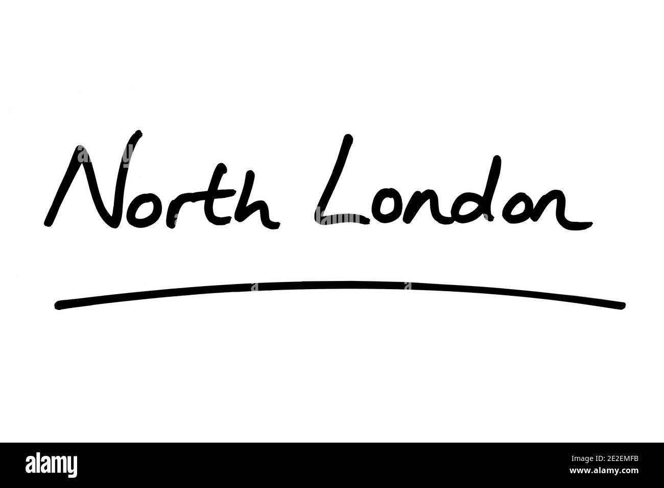 North London, handwritten on a white background. Stock Photo