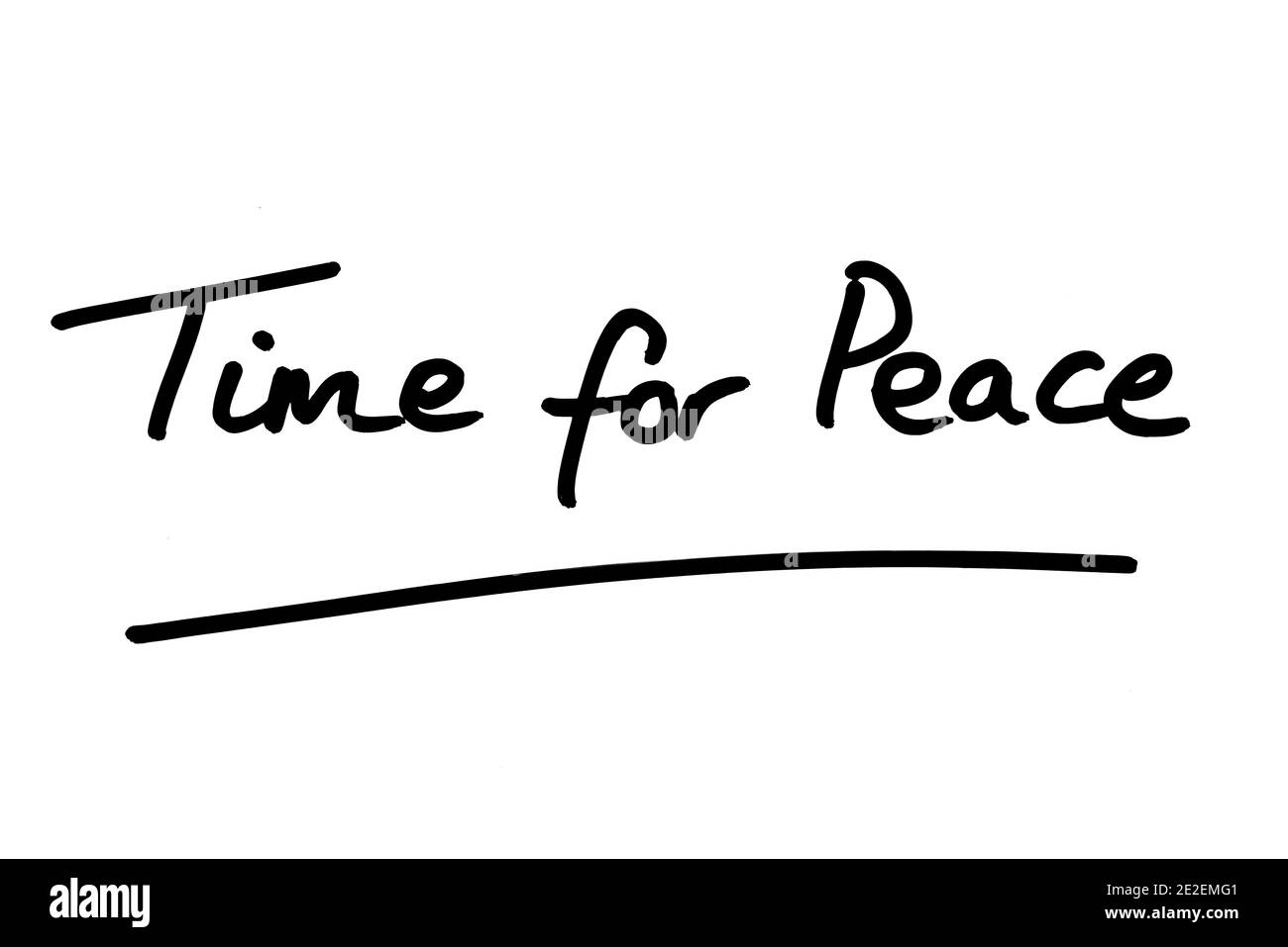 Time for Peace, handwritten on a white background. Stock Photo