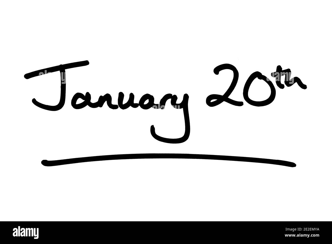 January 20th - handwritten on a white background. Stock Photo