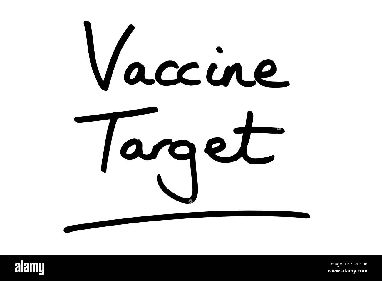 Vaccine Target, handwritten on a white background. Stock Photo