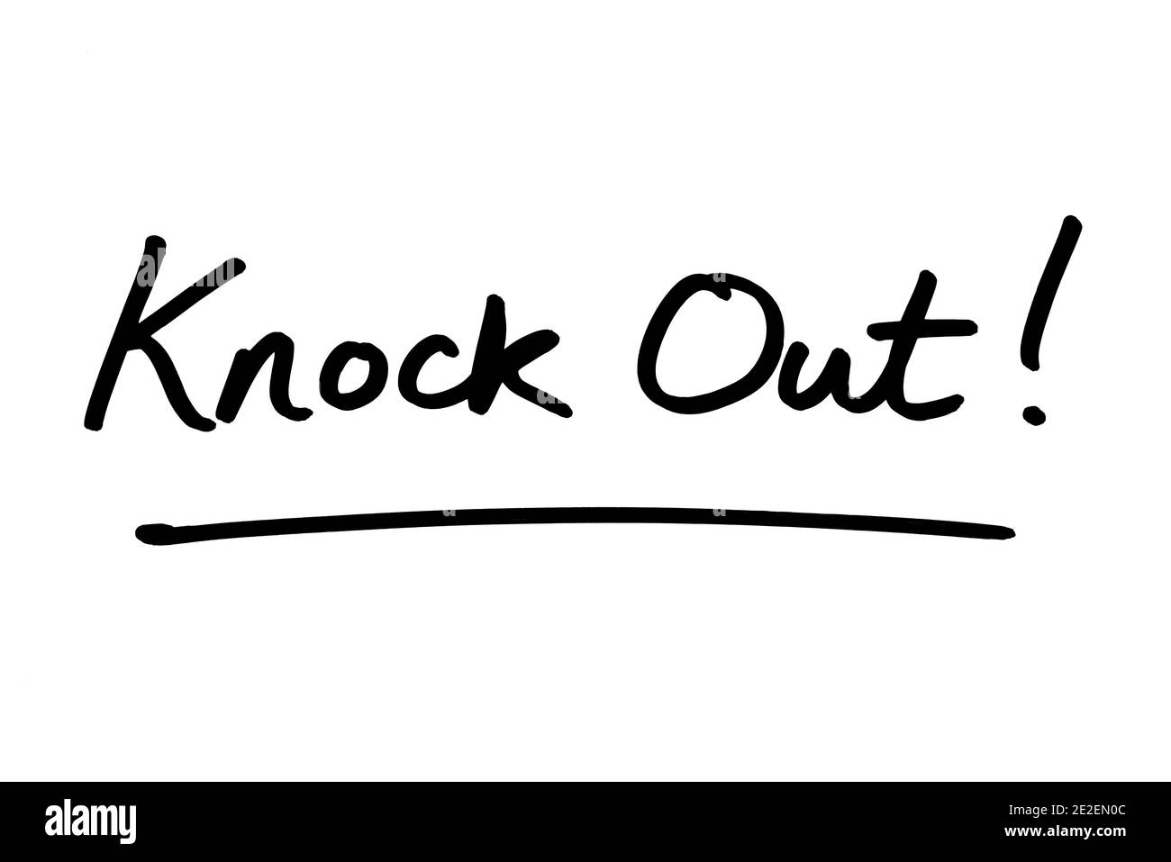 Knock Out! handwritten on a white background. Stock Photo