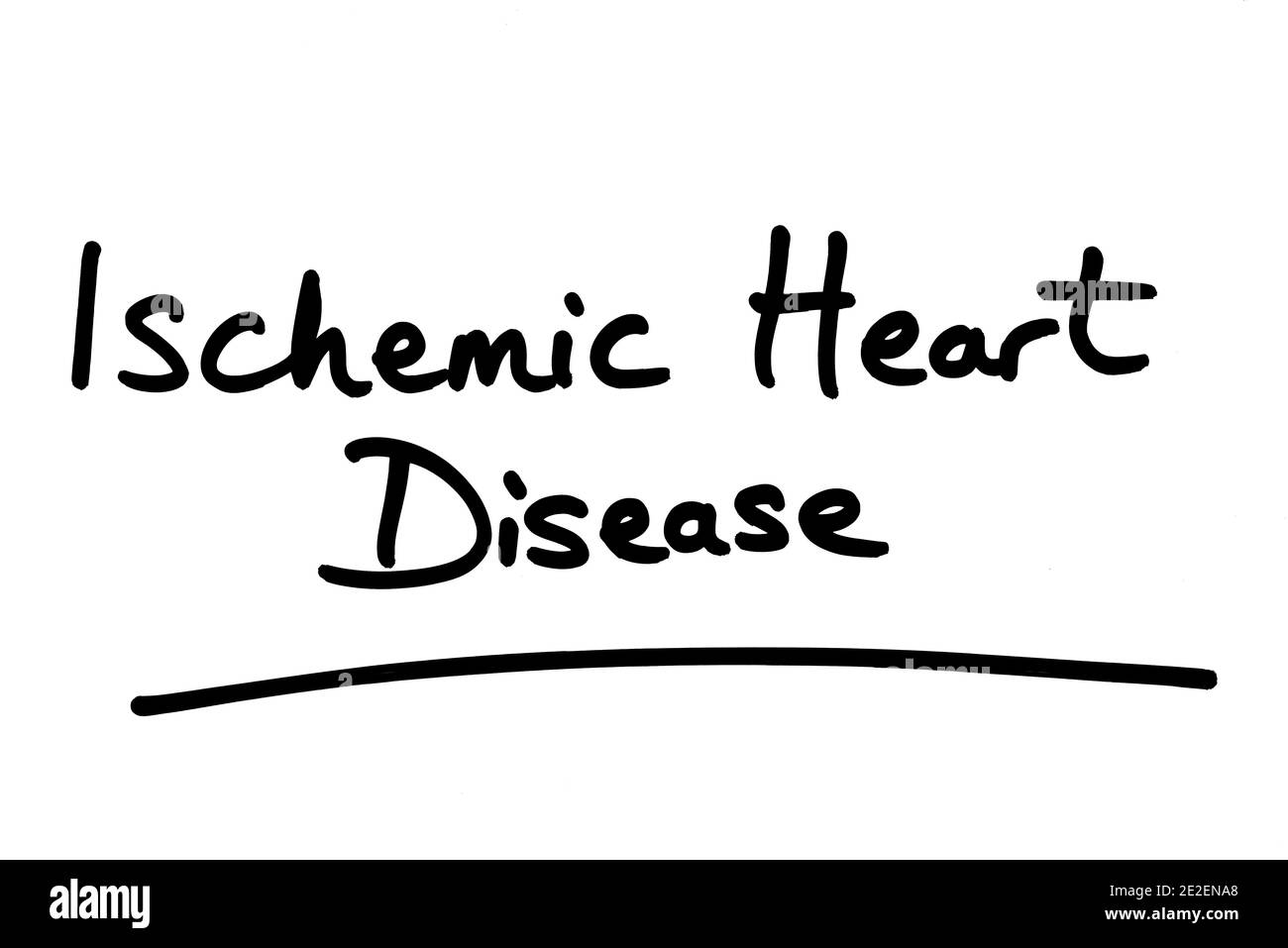 Ischemic Heart Disease handwritten on a white background. Stock Photo