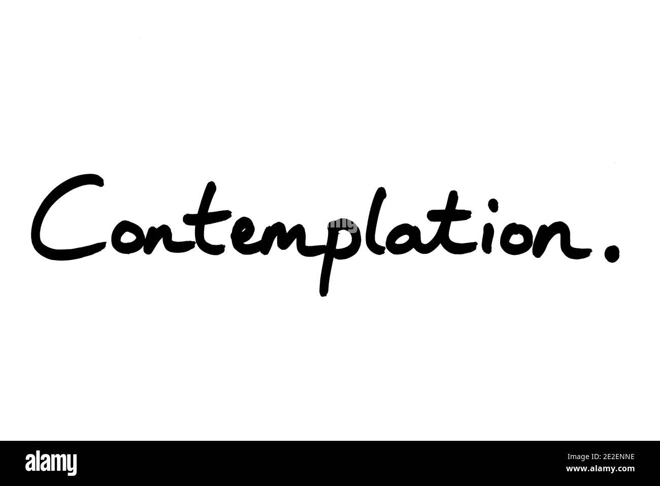The word Contemplation, handwritten on a white background Stock Photo
