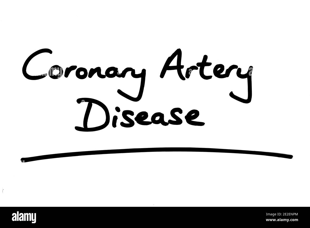 Coronary Artery Disease, handwritten on a white background. Stock Photo