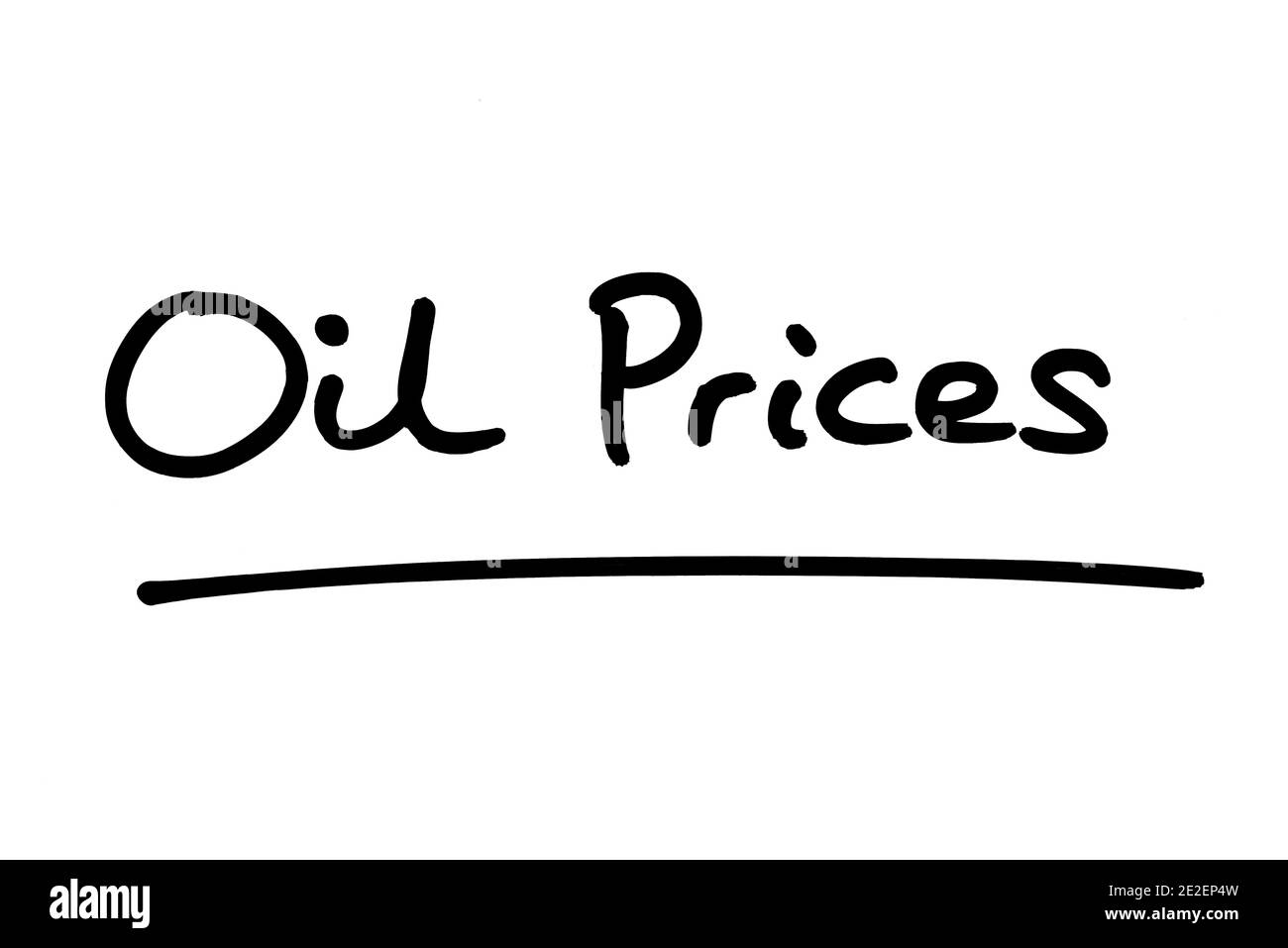 Oil Prices, handwritten on a white background. Stock Photo