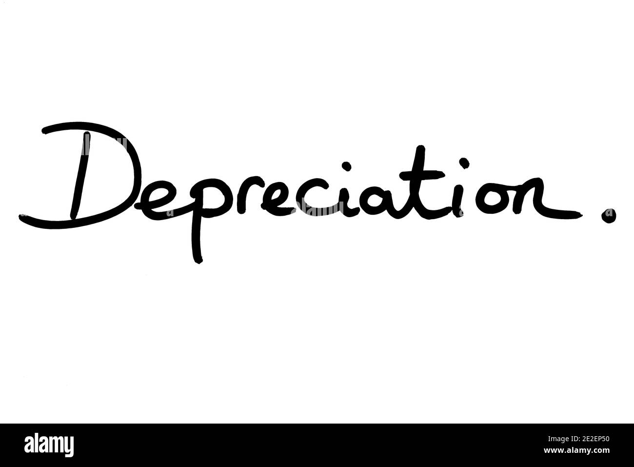 The word Depreciation, handwritten on a white background Stock Photo