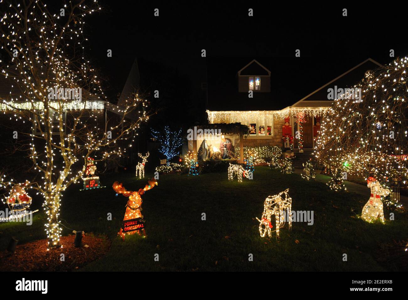 Houses decorated for Christmas are seen in Westchester, NY, USA on