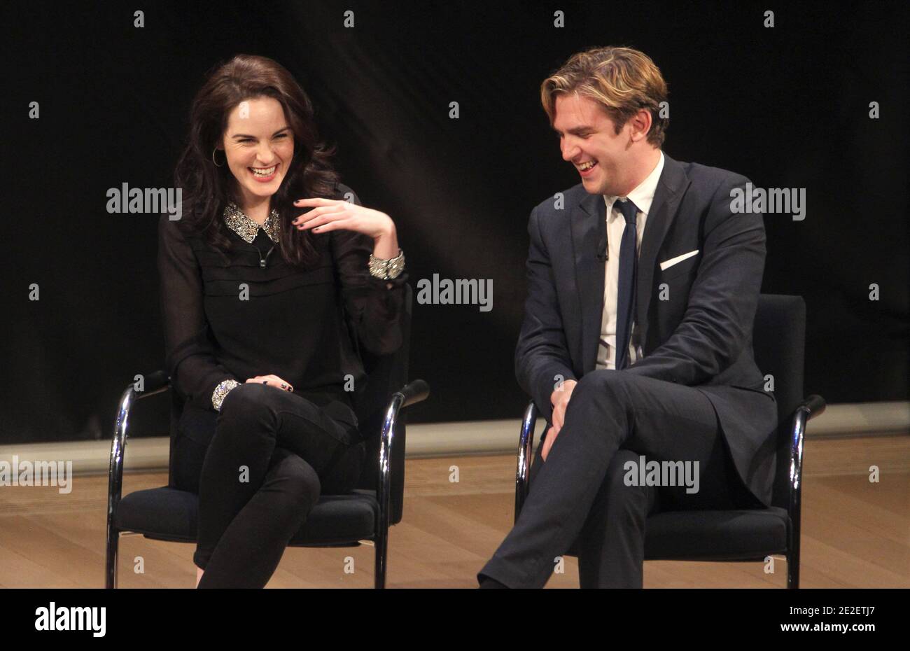 Cast members Michelle Dockery and Dan Stevens attend special screening of season two of the award winning drama tv series 'Downton Abbey' at Times Center in New York City, NY, USA on December 15, 2011. Downton Abbey has bagged four nominations for Golden Globe awards. Photo by Charles Guerin/ABACAPRESS.COM Stock Photo