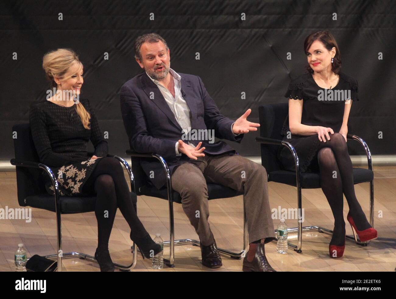 Cast members Hugh Bonneville, Joanne Froggatt and Elizabeth McGovern attend special screening of season two of the award winning drama tv series 'Downton Abbey' at Times Center in New York City, NY, USA on December 15, 2011. Downton Abbey has bagged four nominations for Golden Globe awards. Photo by Charles Guerin/ABACAPRESS.COM Stock Photo