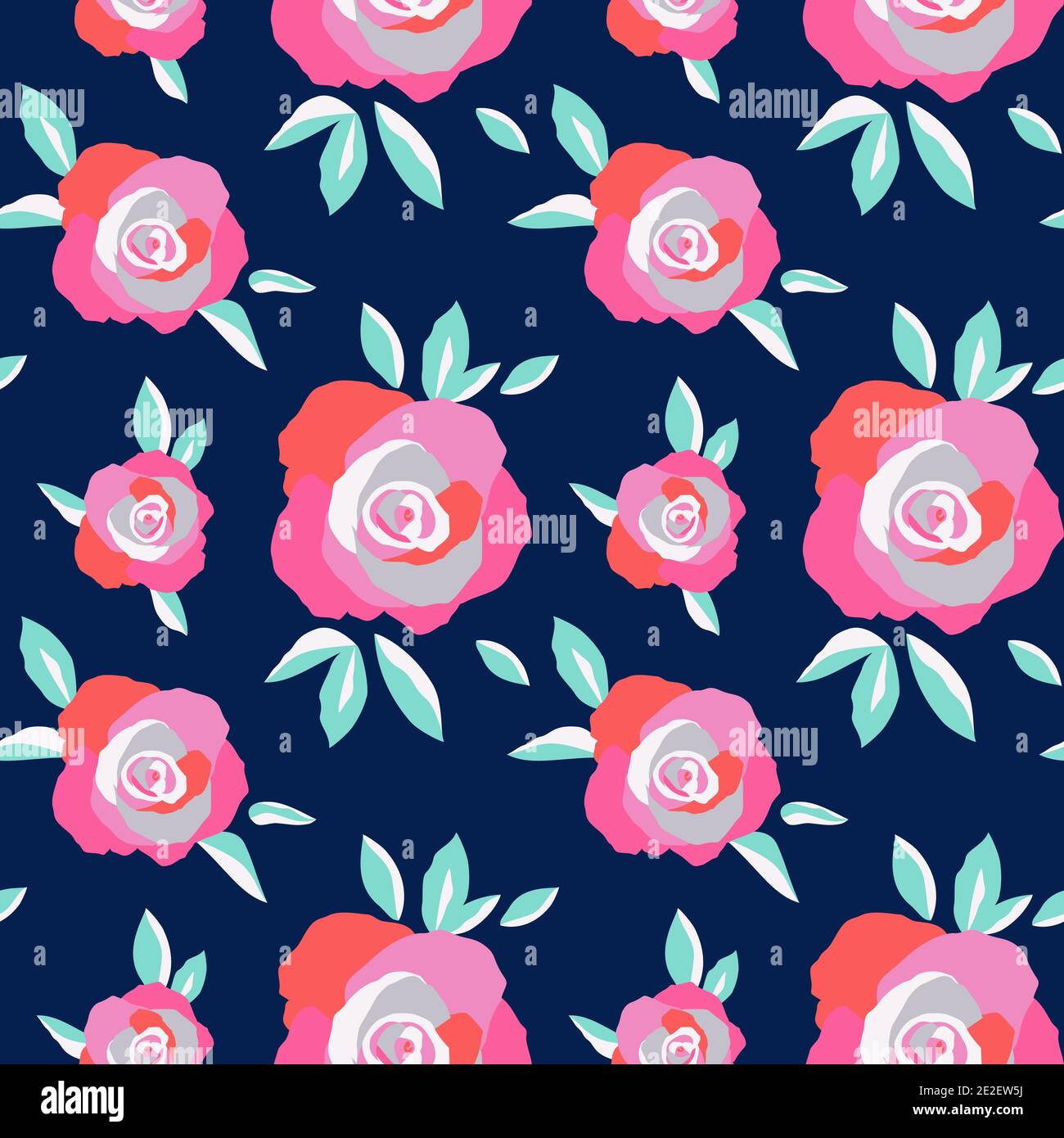 Exuberant Bold Roses Flowering seamless vector pattern Stock Vector