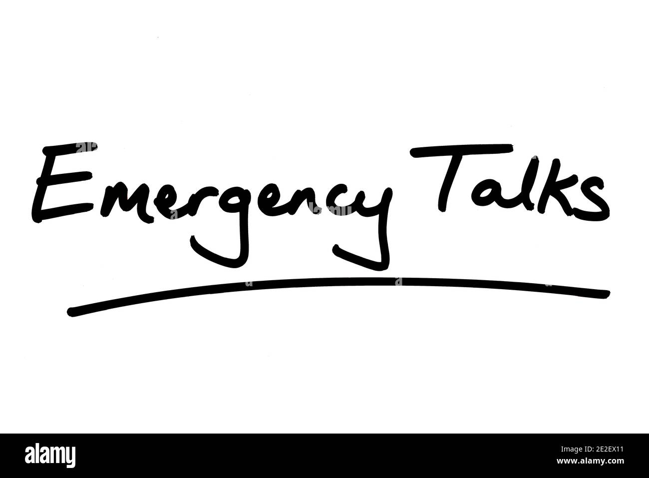 Emergency Talks handwritten on a white background. Stock Photo