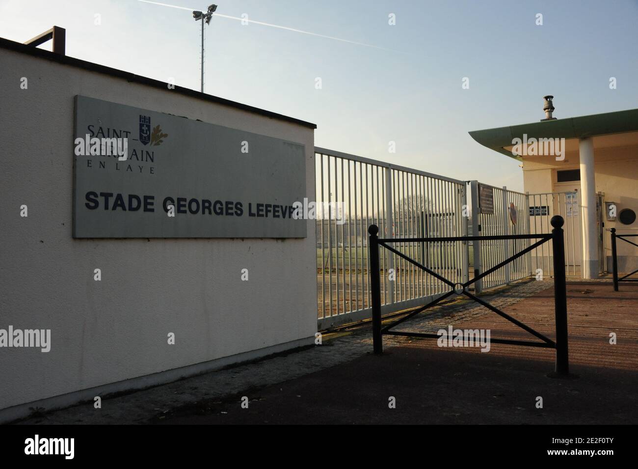 Stade George Lefevre Saint Germain En Laye Entrance o the Stade George Lefevre where the players of Paris Saint-Germain  's (PSG) train near the PSG's Camp des Loges training center in Saint- Germain-en-Laye, west of Paris, France on December 27,
